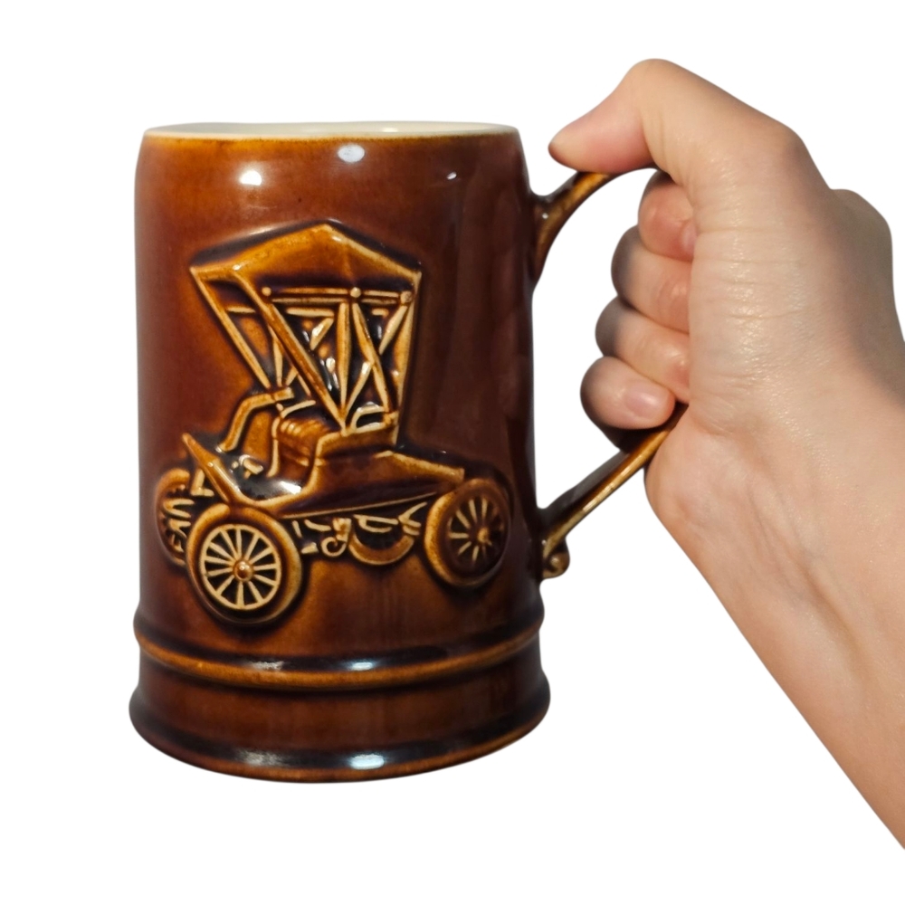 VTG 1971 Hall Pottery Ohio AAA Collection Gallery 1902 Ford Runabout Stein Mug